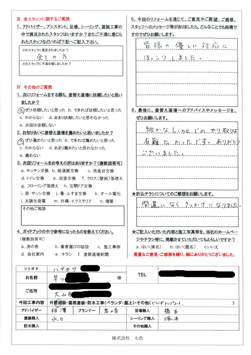 アンケートの結果の裏